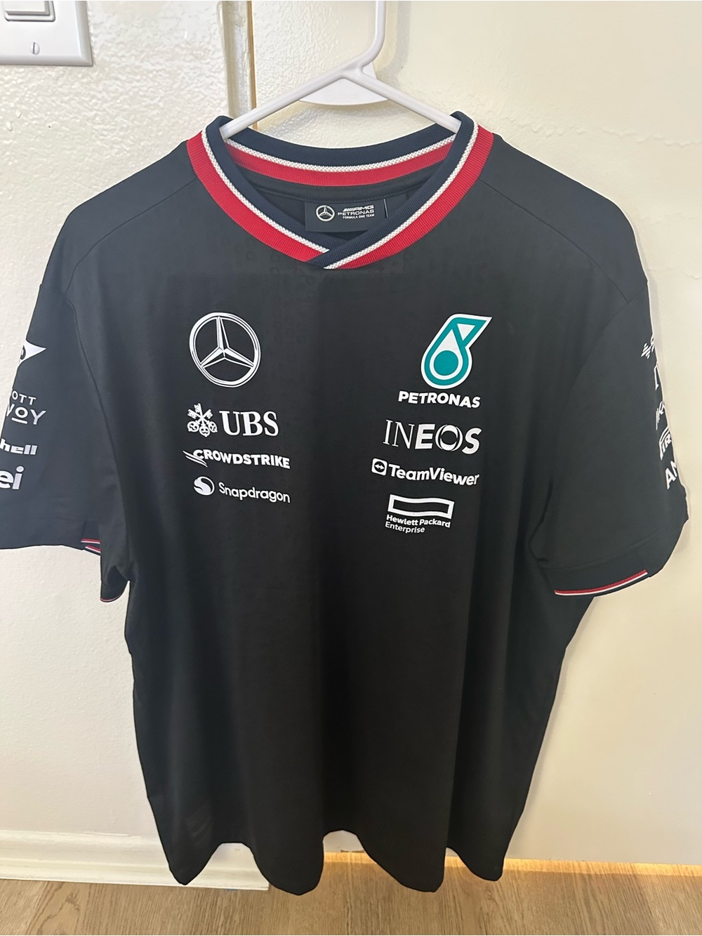 Mercedes AMG Petronas Black Polo with Red & White Trim